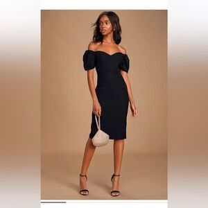 Lulu's Black Strapless Ruffle Sleeve Dress